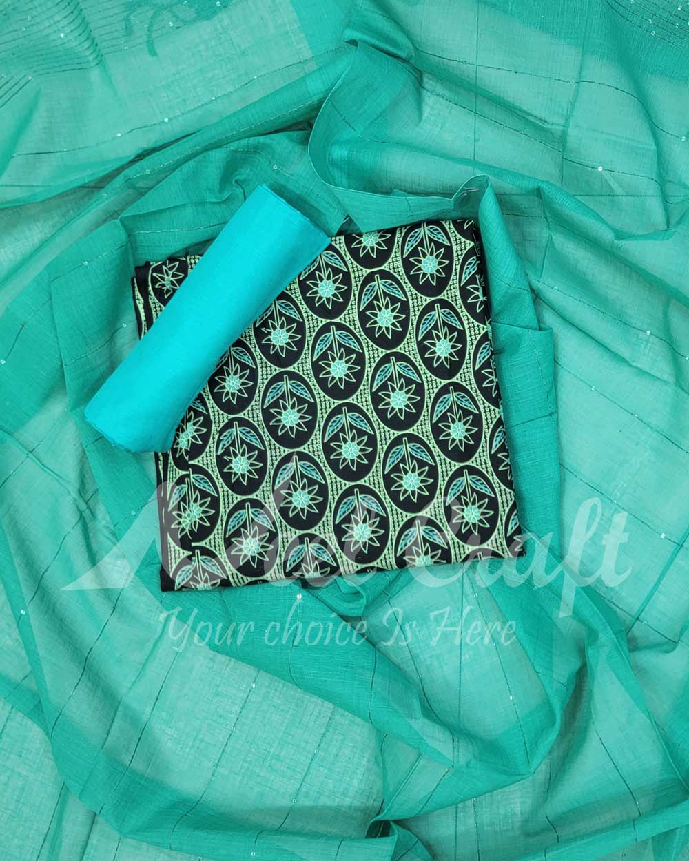 Unstitched Screen Print Three Piece