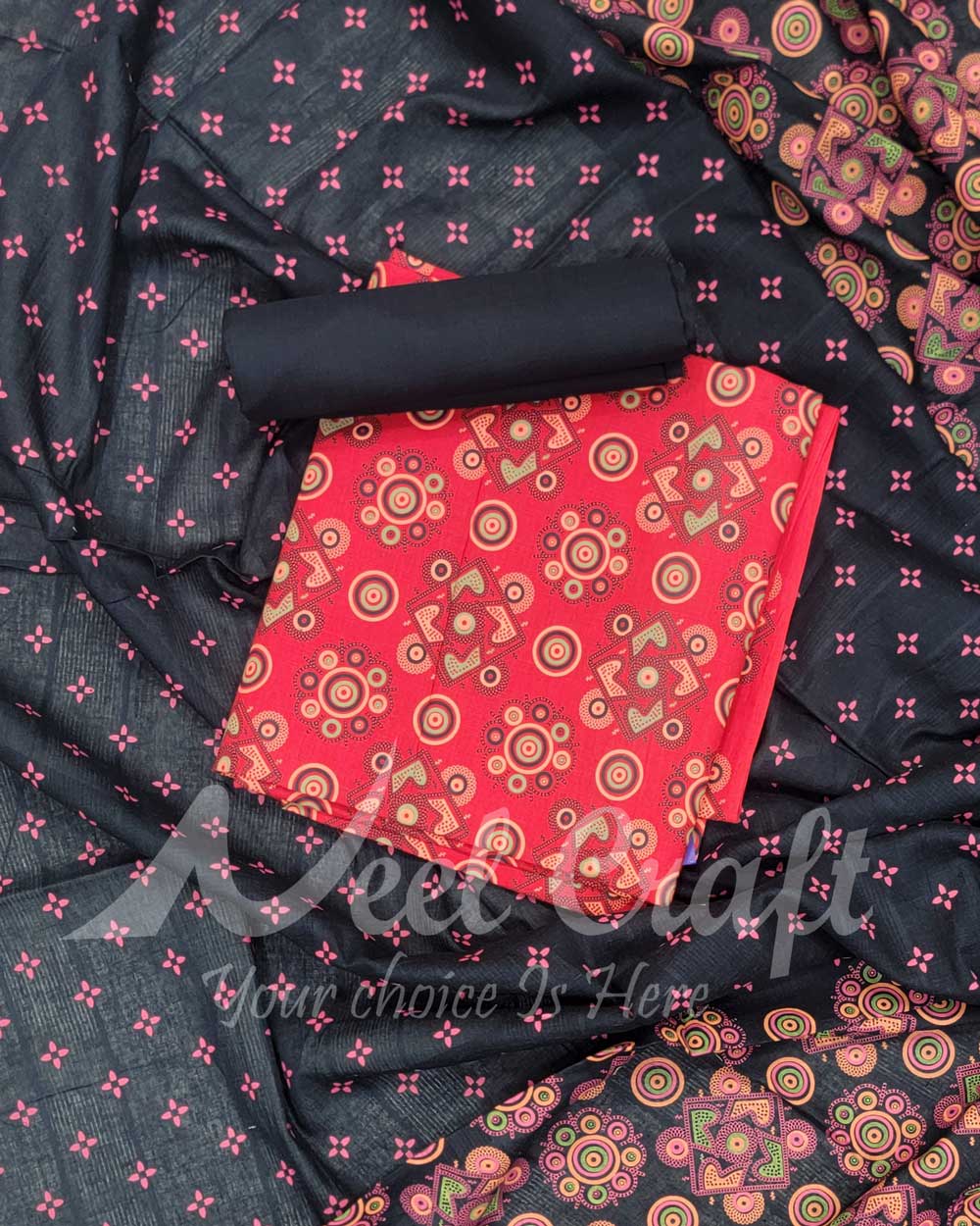 Unstitched Screen Print Three Piece