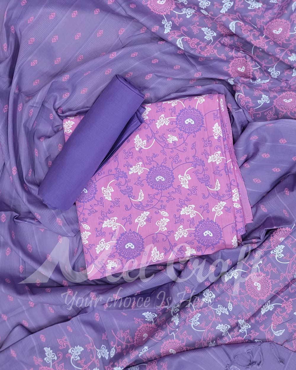 Unstitched Screen Print Three Piece