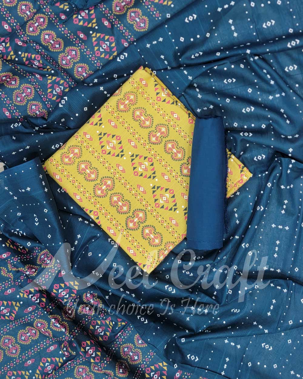 Nilambori | Unstitched Screen Print Three Piece