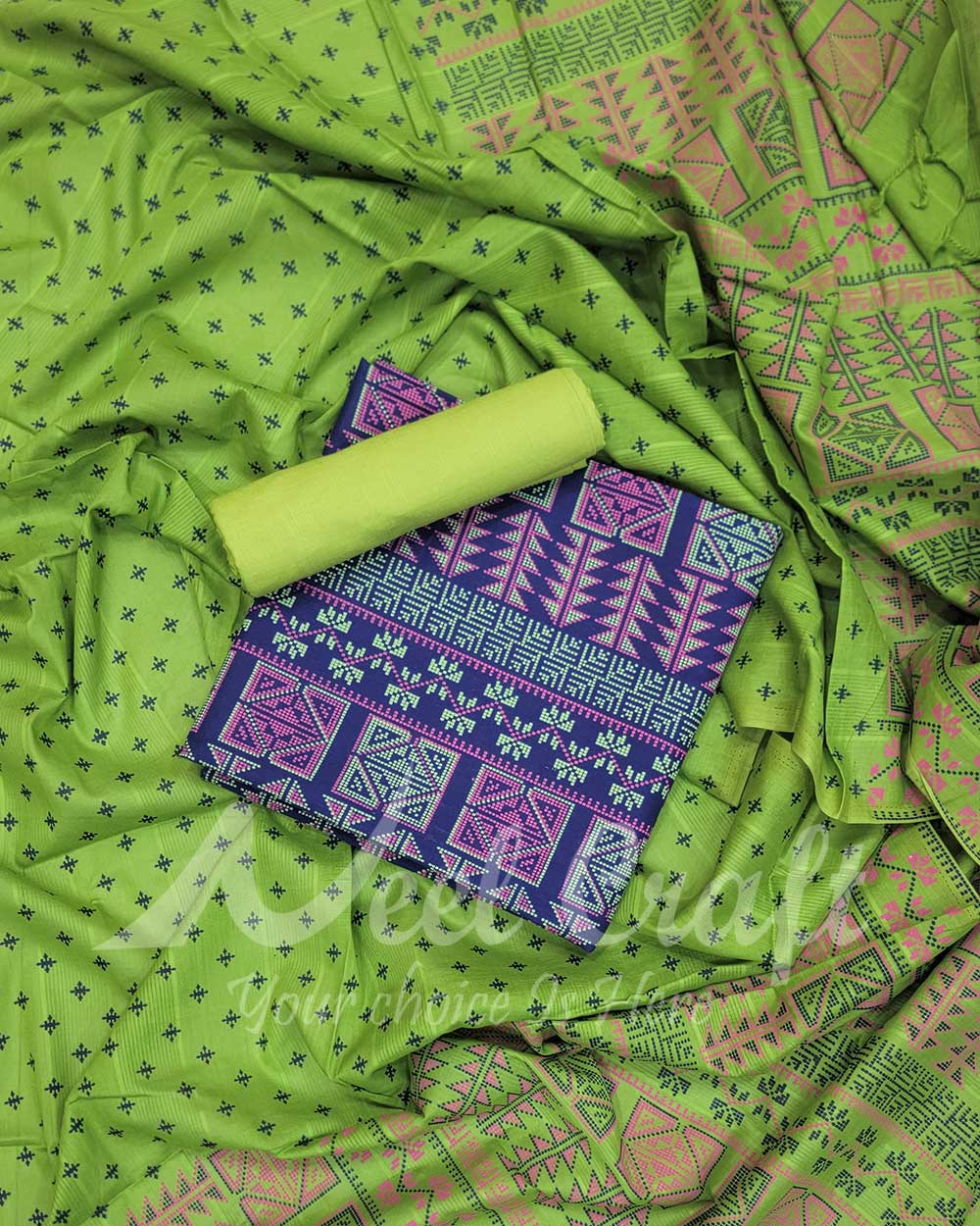 Unstitched Screen Print Three Piece