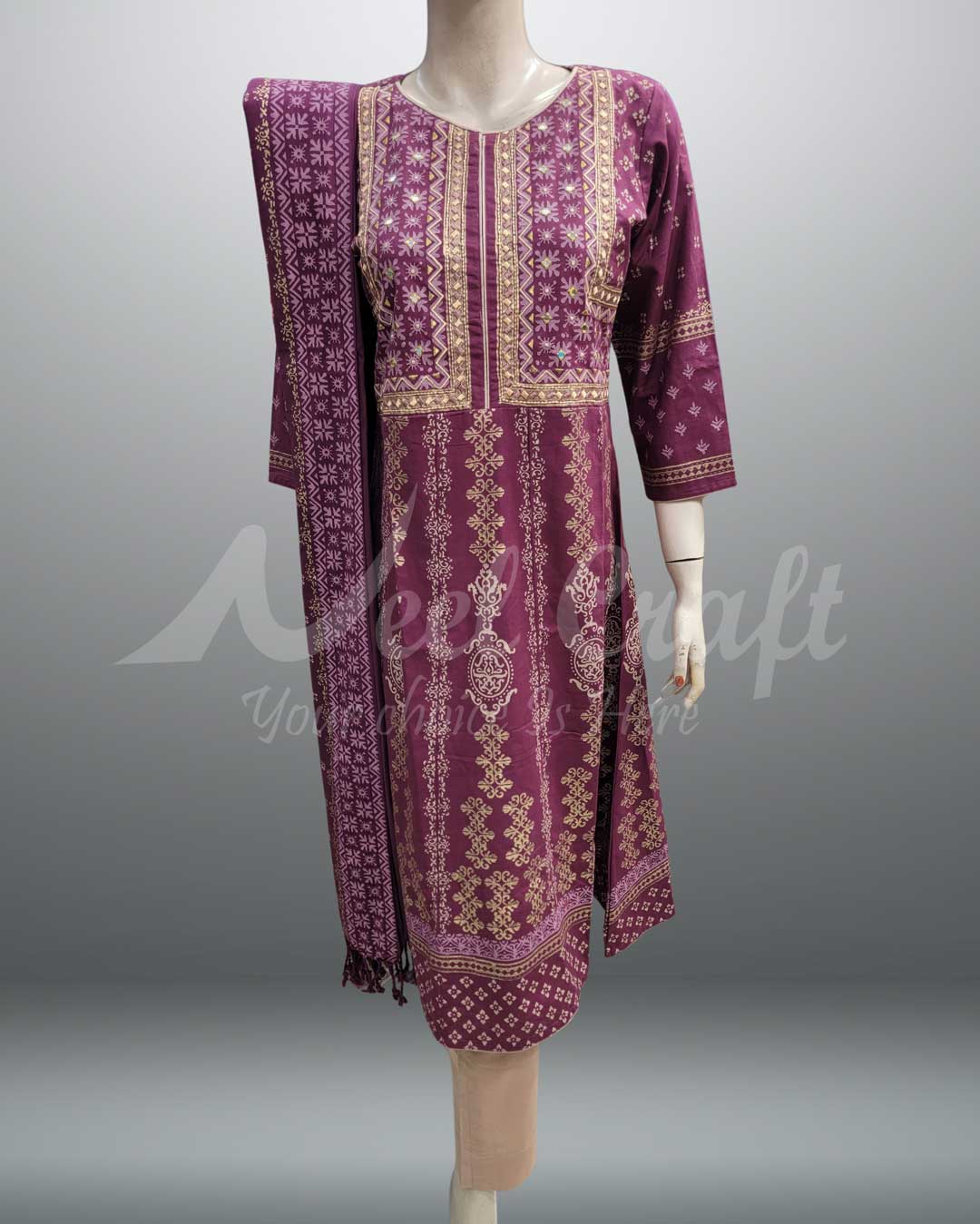 Neel-Craft-Stitched-three-piece Stitched Round Three Piece