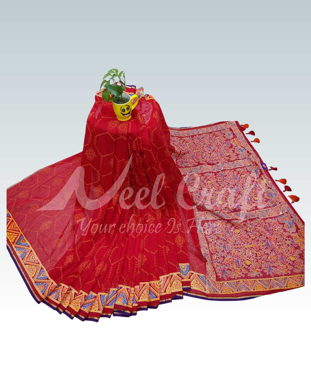 Neel-Craft-hand-work-block-sharee-for-women-red